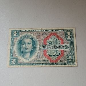 Vintage One Dollar Military Payment Certificate W/ Soldier Writings